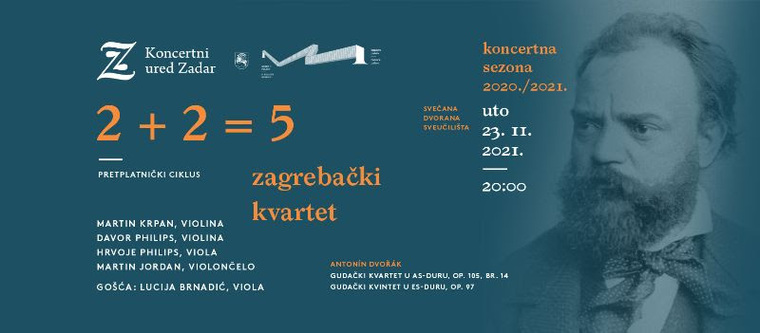 Koncertni ured zadar predstavlja Zagrebački kvartet, Luciju Brnadić uz livestream